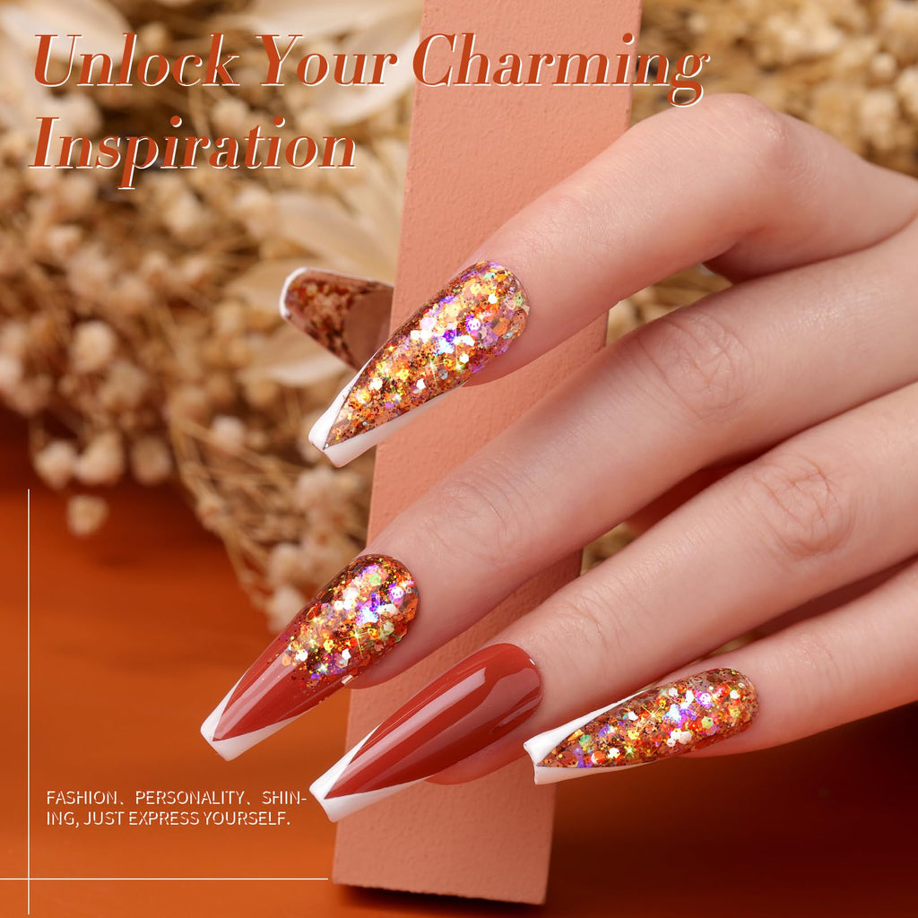 Born Pretty Glitter Sequins Gel Nail Polish Set – 6x7ml Sparkle Shiny Gel Polish for DIY Nail Art