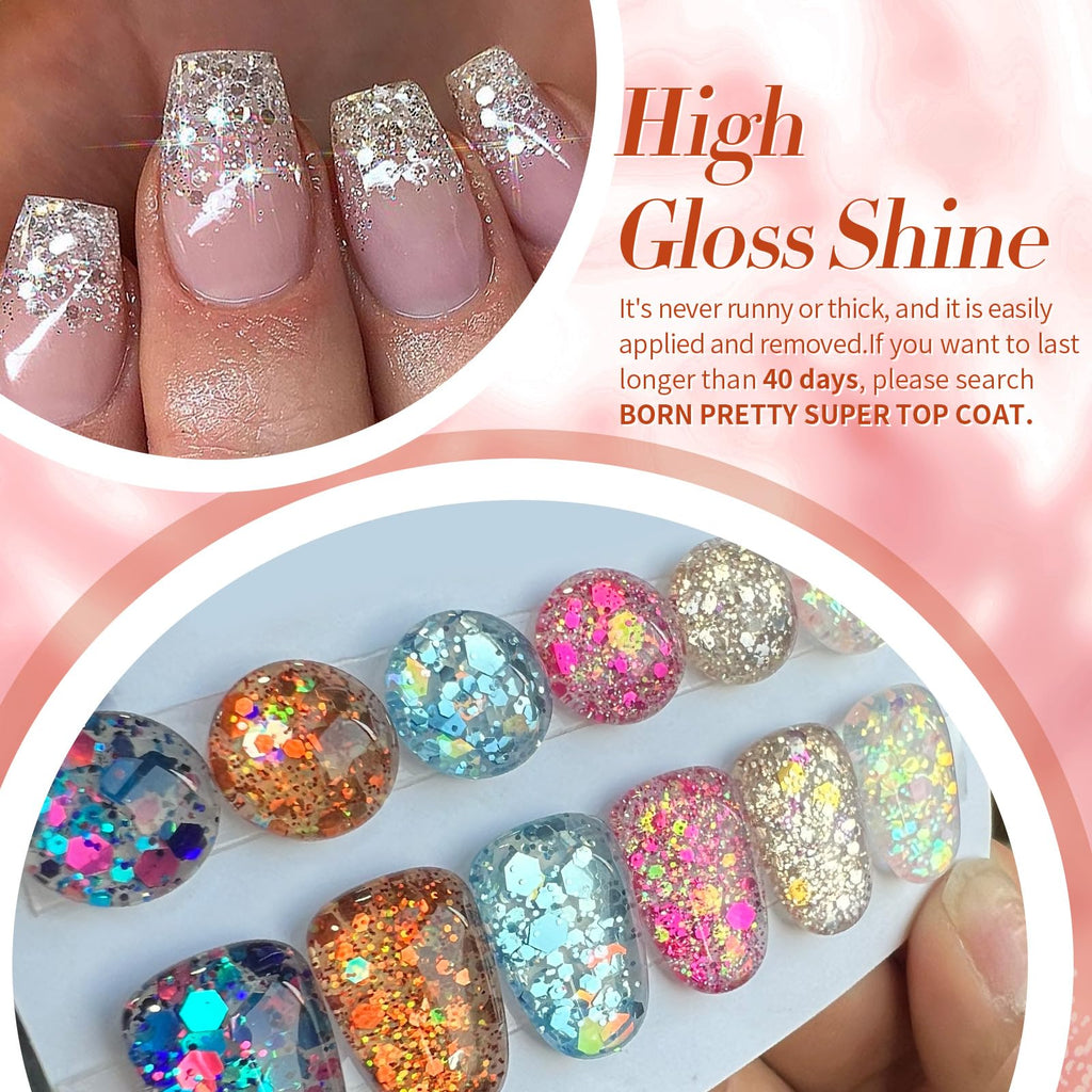 Born Pretty Glitter Sequins Gel Nail Polish Set – 6x7ml Sparkle Shiny Gel Polish for DIY Nail Art