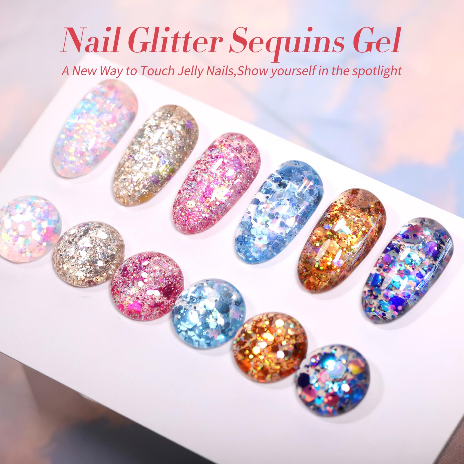 Born Pretty Glitter Sequins Gel Nail Polish Set – 6x7ml Sparkle Shiny Gel Polish for DIY Nail Art