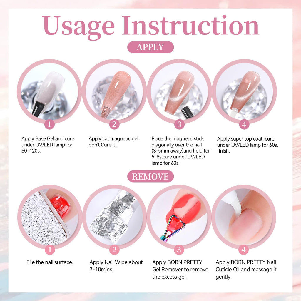 Born Pretty Golden Mirage Cat Magnetic Eye Gel Nail Polish Set — 6 Colors, HEMA&TPO Free, Soak Off