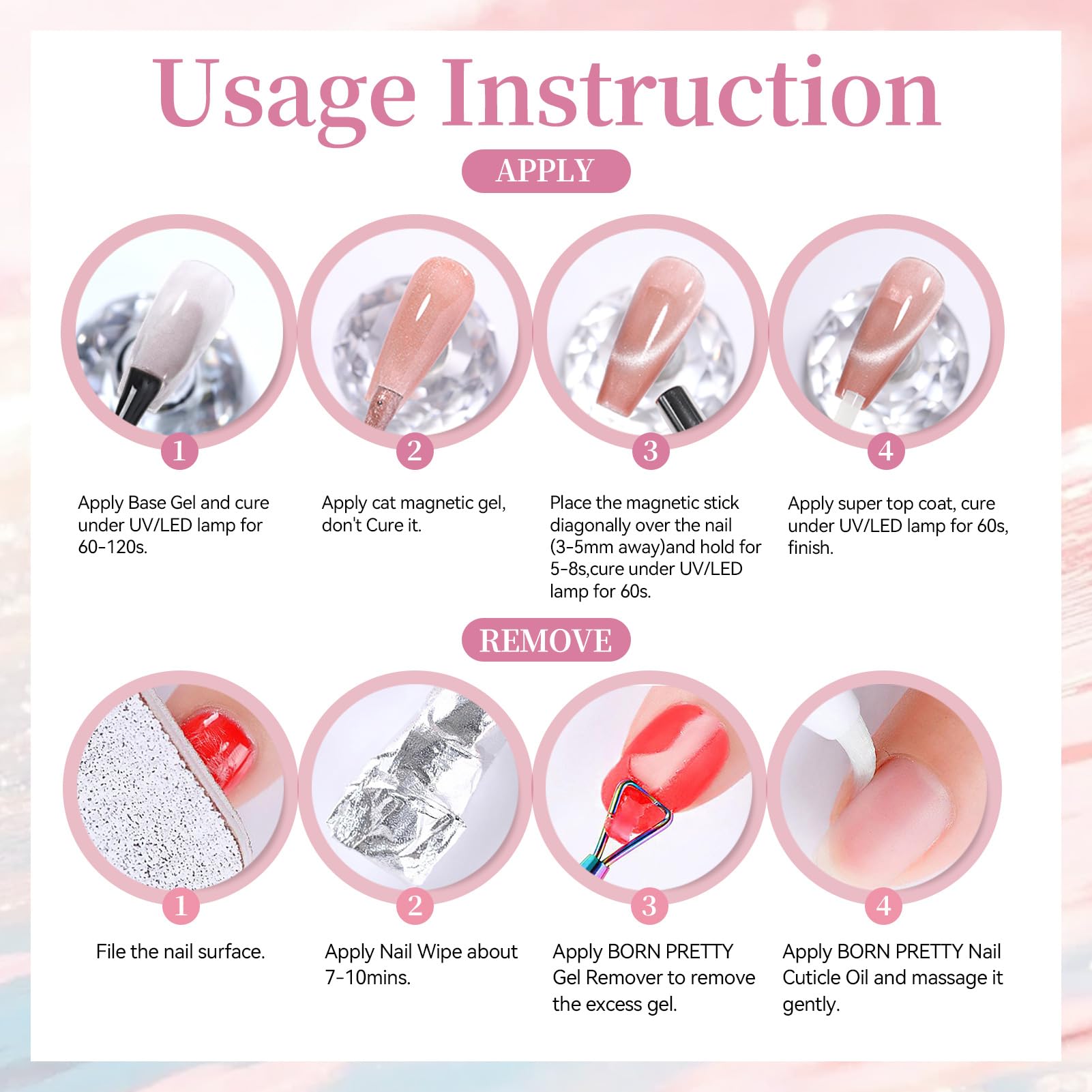 Born Pretty Golden Mirage Cat Magnetic Eye Gel Nail Polish Set — 6 Colors, HEMA&TPO Free, Soak Off