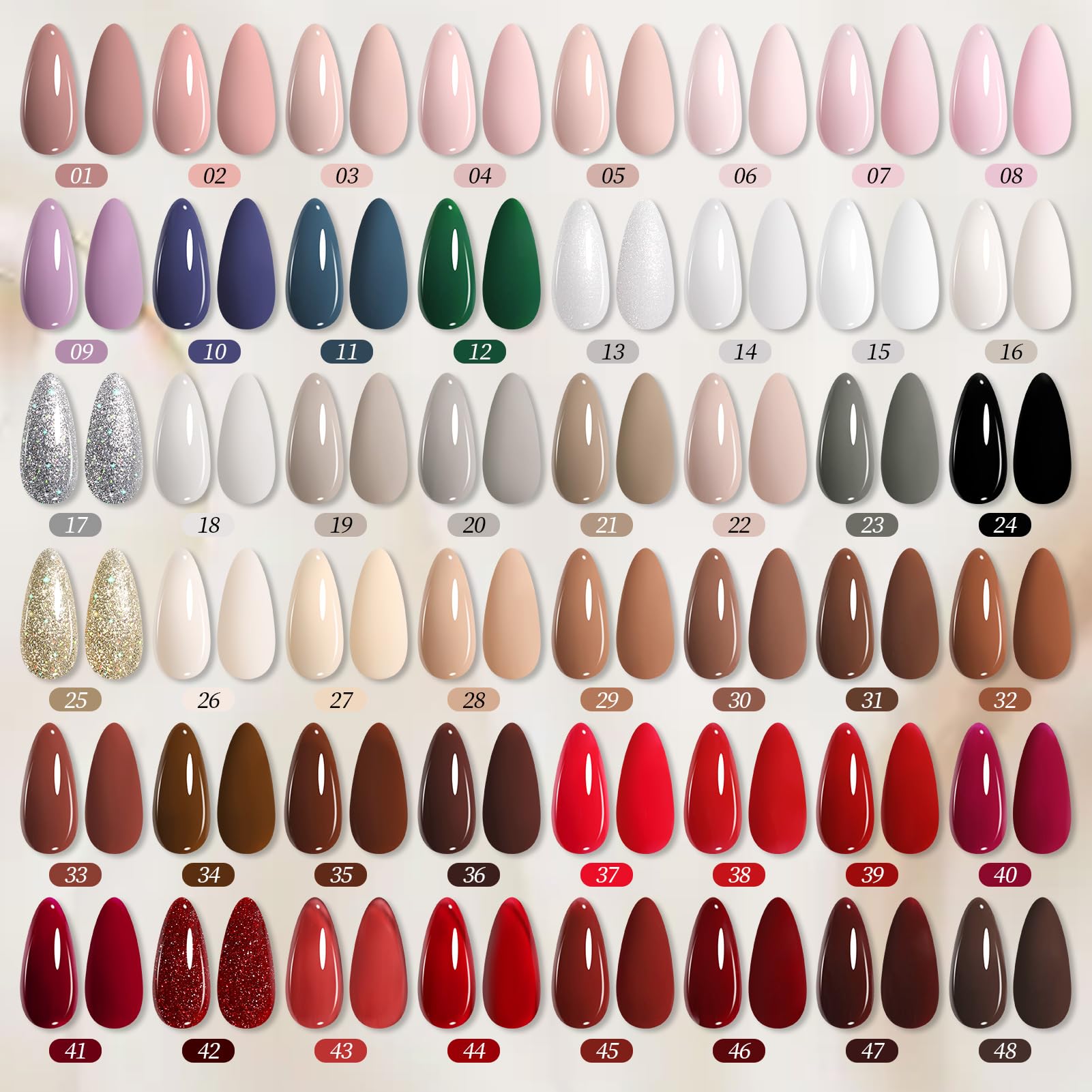 Born Pretty 52Pcs Fall Winter Gel Nail Polish Set – 48 Colors + 4 Base/Top Coats