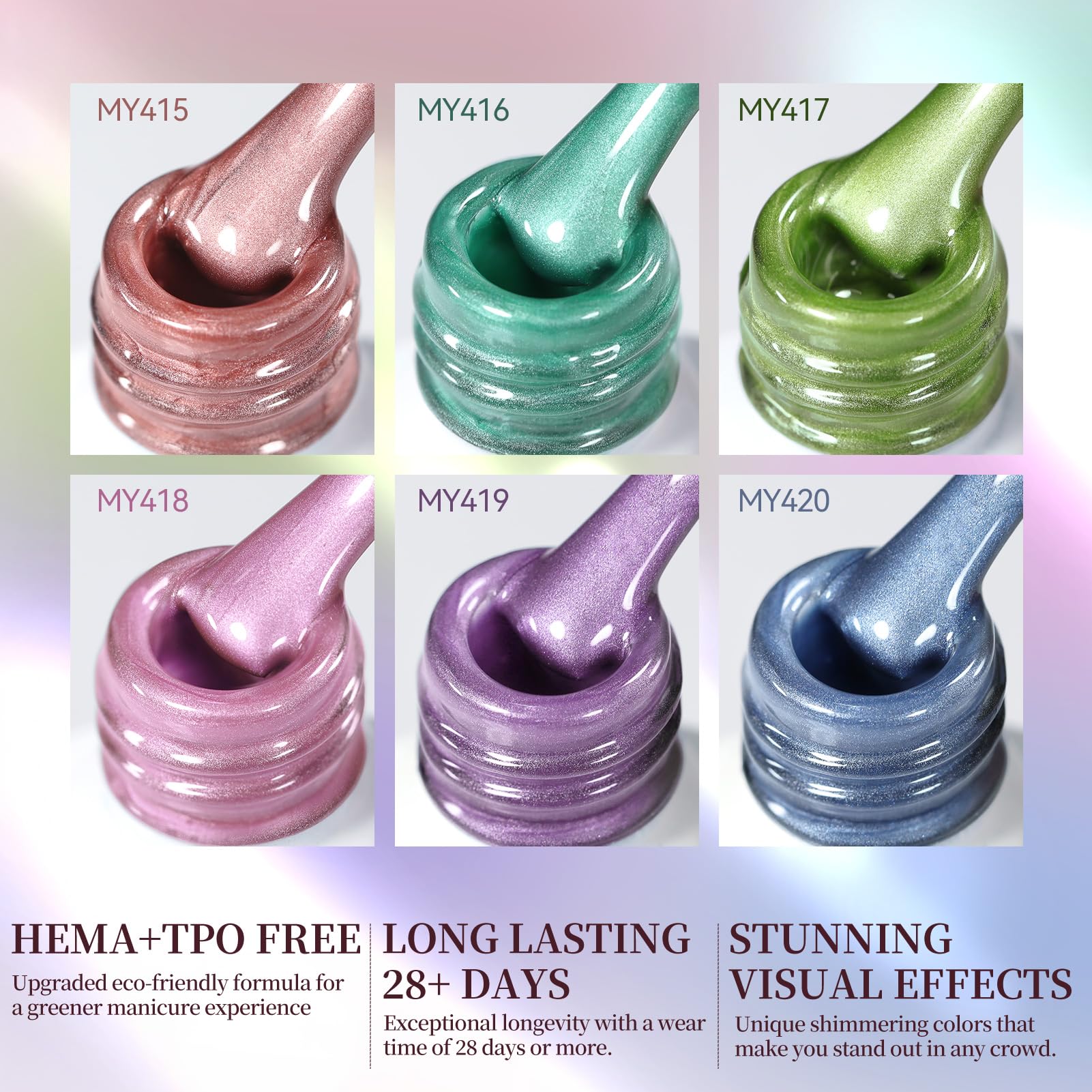 Born Pretty Cat Magnetic Eye Gel Polish Set - 6 Pastel Mirror Gels (7ml each)