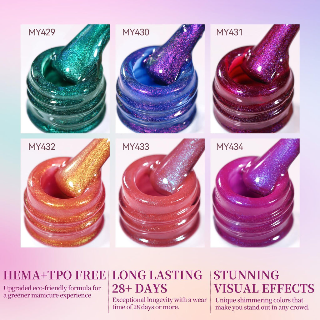 Born Pretty Cat Magnetic Eye Gel Nail Polish Set – 6×7ml Pink & Blue Crystal Glitter, HEMA/TPO Free, DIY at Home