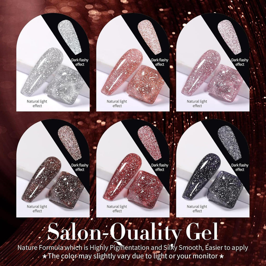 Born Pretty Reflective Red Glitter Gel Polish 6-Pack 7ml | Christmas Disco Nails