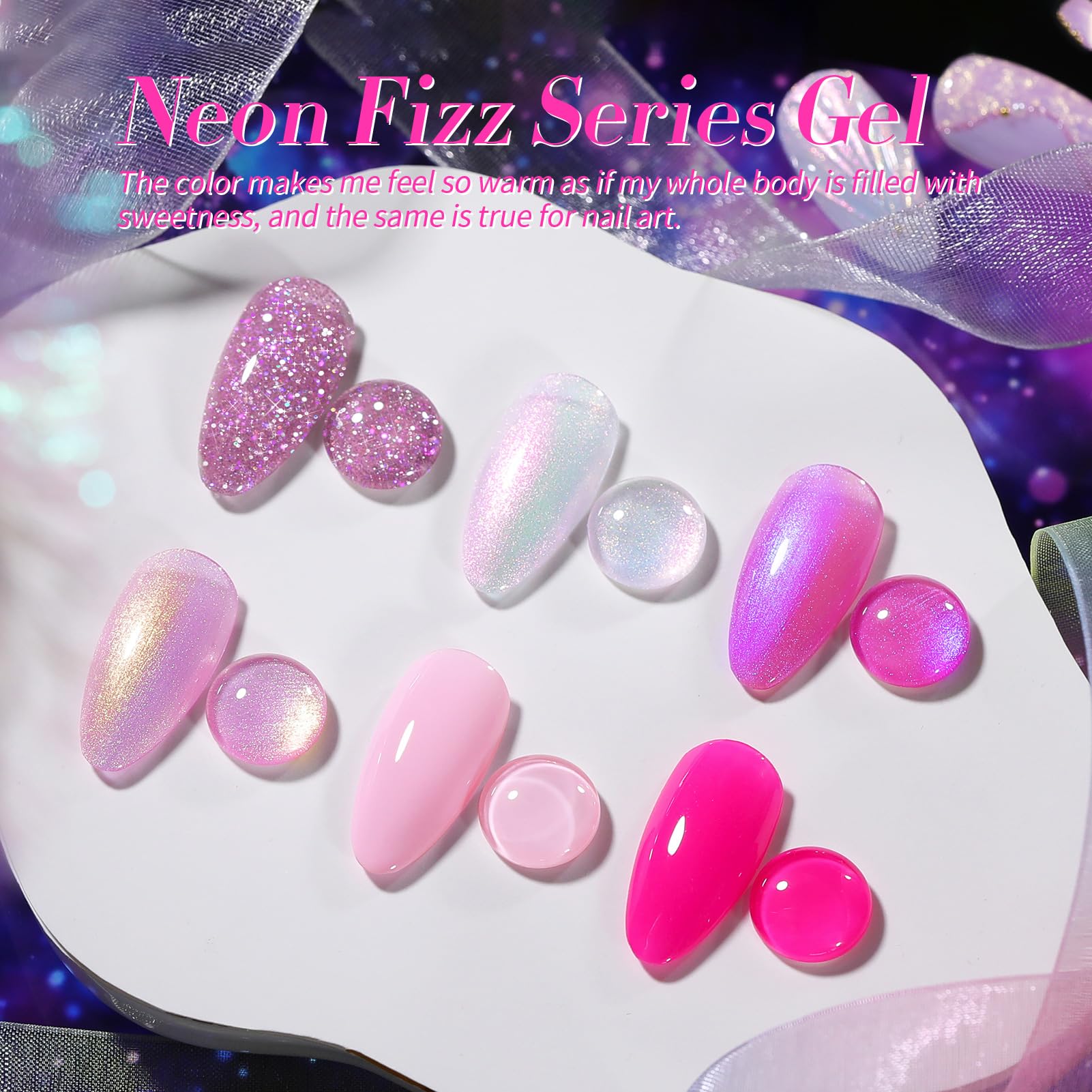 Born Pretty Pink Gel Nail Polish Kit – 6 Colors (Glitter, Pearl & Mermaid Shimmer) Soak-Off Gel Nail Kit