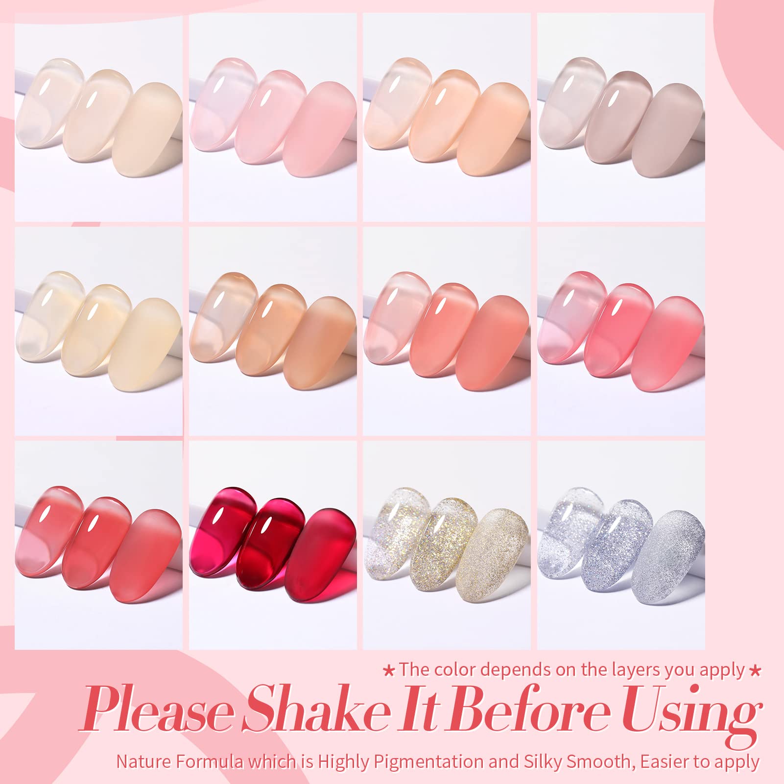 Born Pretty Jelly Gel Nail Polish Kit – 28Pcs with 48W UV Lamp, 12 Colors + Base/Top Coat