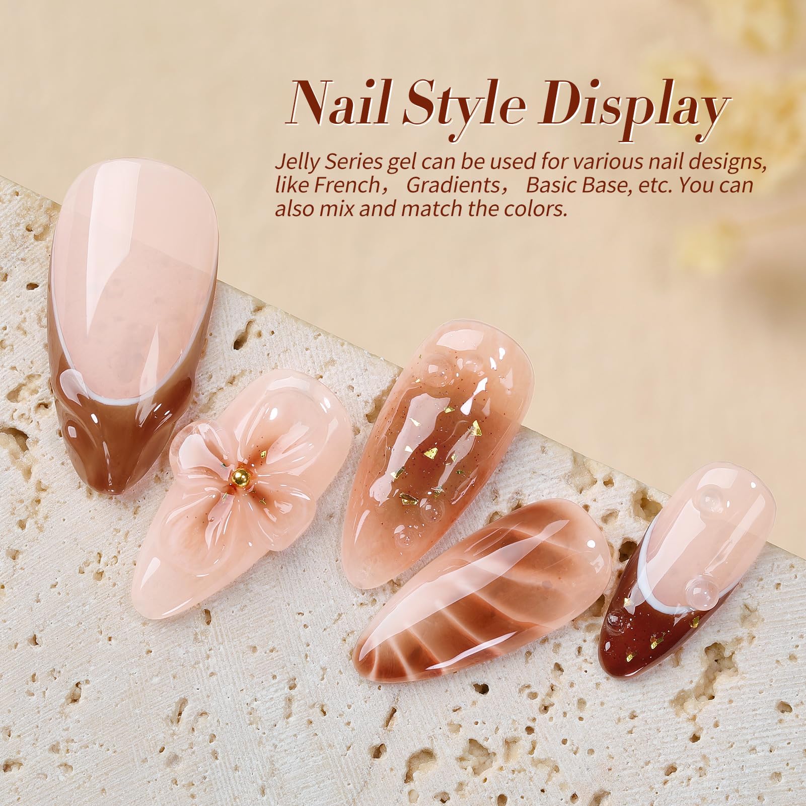 Born Pretty Jelly Gel Nail Polish Set — Fall/Winter 6-Piece 7ml Gel Kit (Brown, Burgundy, Black, Nude, Transparent)