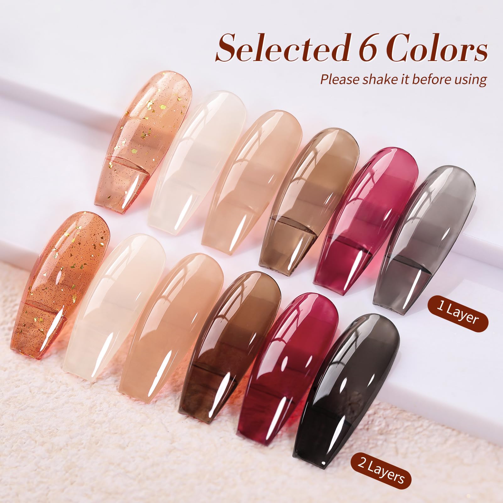 Born Pretty Jelly Gel Nail Polish Set — Fall/Winter 6-Piece 7ml Gel Kit (Brown, Burgundy, Black, Nude, Transparent)