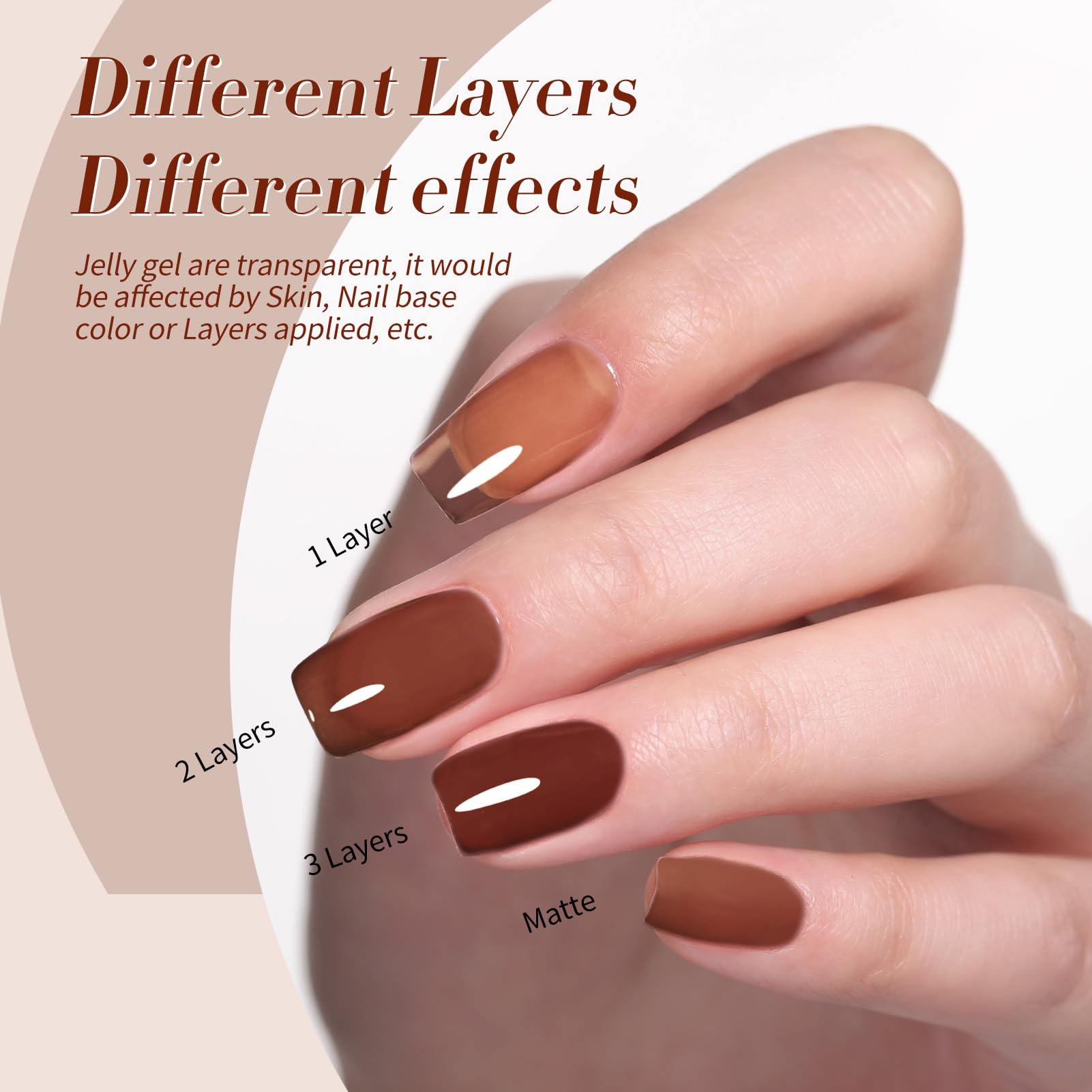 Born Pretty Jelly Gel Nail Polish Set — Fall/Winter 6-Piece 7ml Gel Kit (Brown, Burgundy, Black, Nude, Transparent)