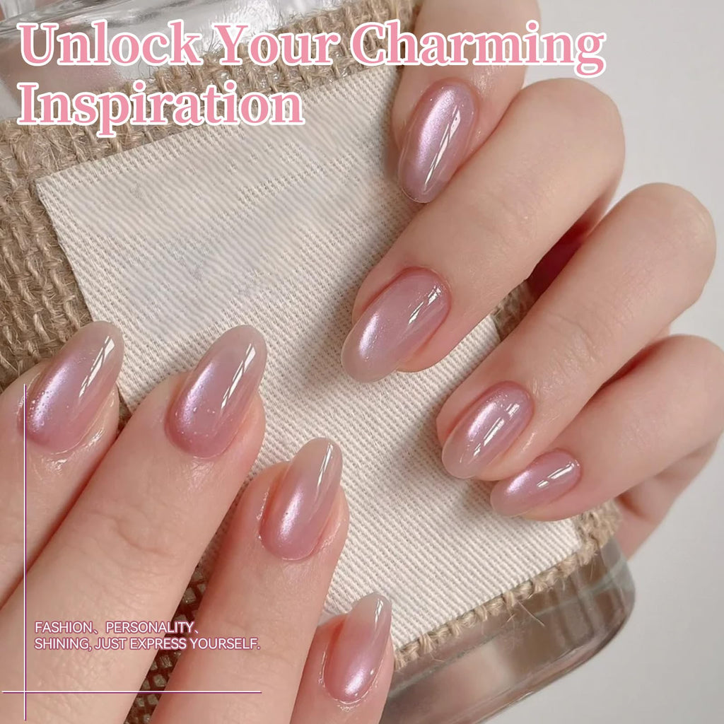 Born Pretty Pink Cat Magnetic Eye Gel Polish – 6-Color Nude Pink Jelly with Glitter, HEMA & TPO Free