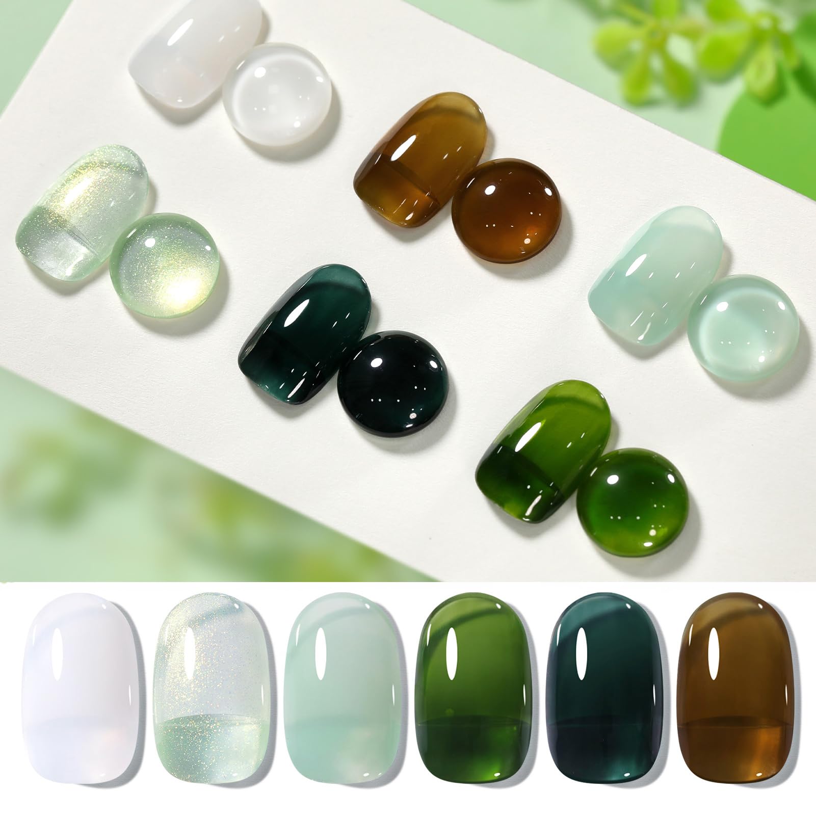 Born Pretty Jelly Green & Milky White Gel Nail Polish Kit – 6 Colors for DIY Manicure & St. Patrick's Day Nail Art