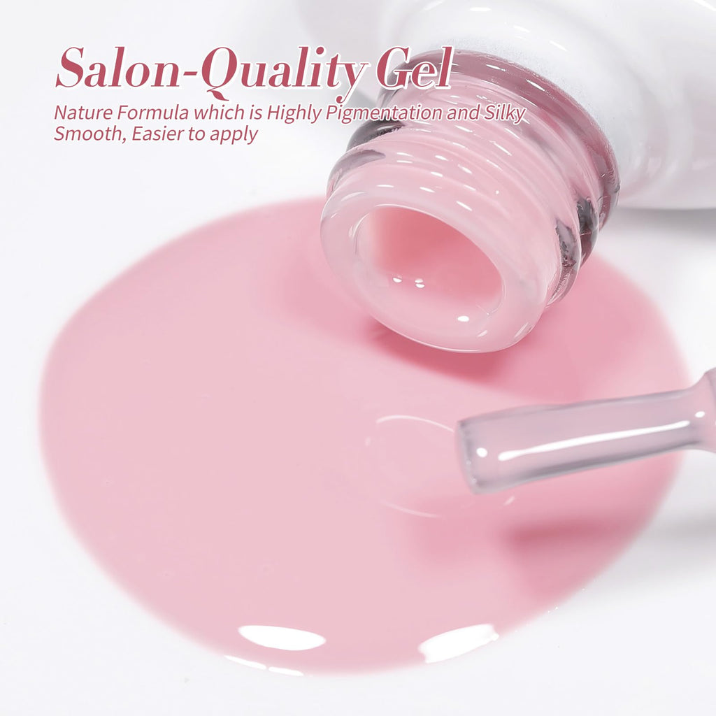 Born Pretty Jelly Pink Gel Nail Polish Set – 6 Translucent Sheer Colors, 7ml, Soak Off UV/LED