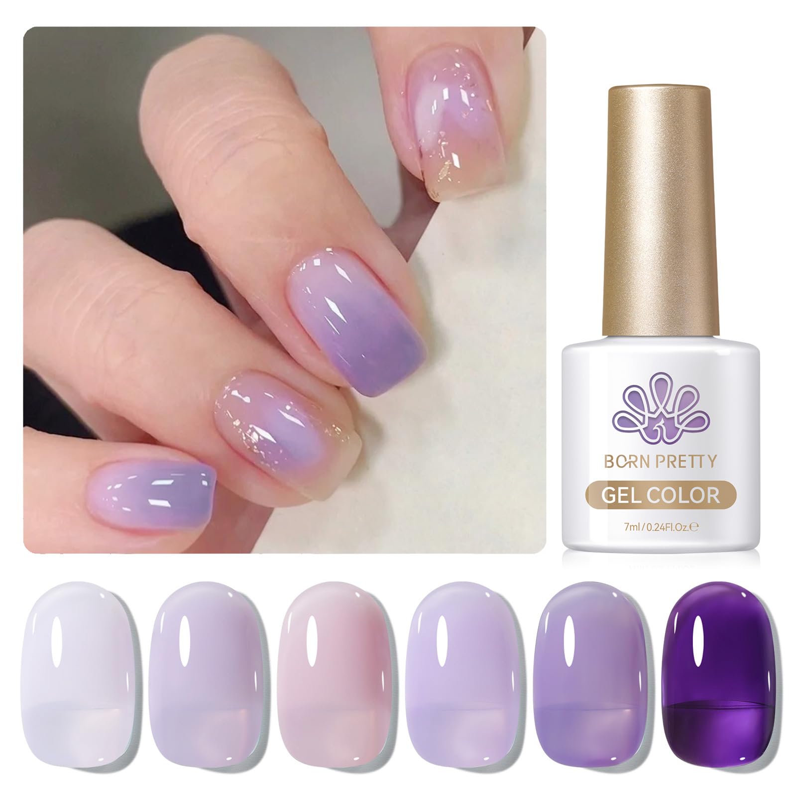 Born Pretty Jelly Purple Gel Nail Polish – 6 Purple Violets Kit for Soak-Off Gel Manicure
