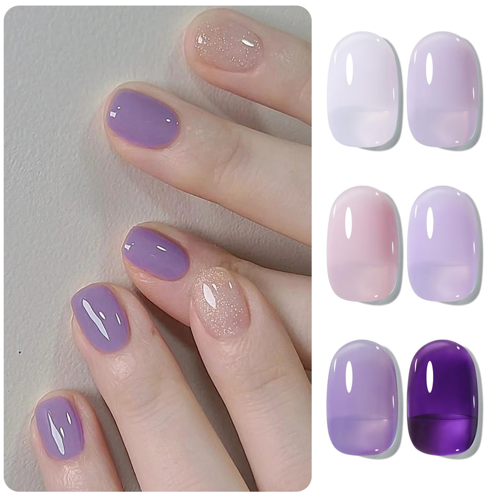Born Pretty Jelly Purple Gel Nail Polish – 6 Purple Violets Kit for Soak-Off Gel Manicure