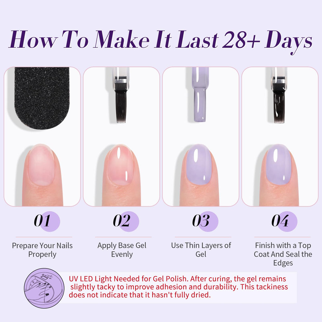 Born Pretty Jelly Purple Gel Nail Polish – 6 Purple Violets Kit for Soak-Off Gel Manicure