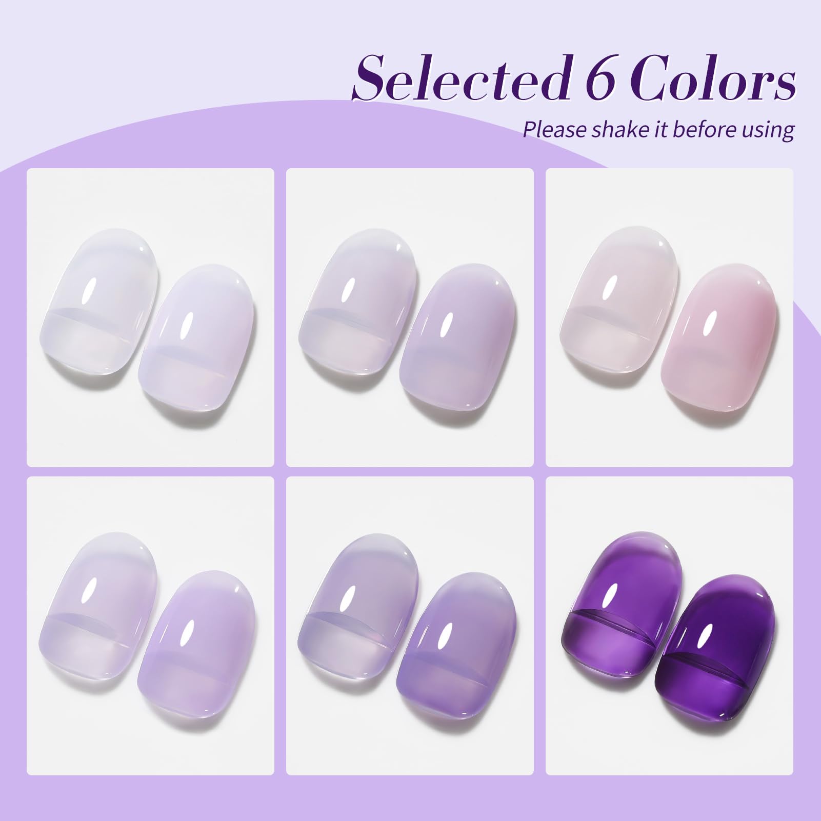 Born Pretty Jelly Purple Gel Nail Polish – 6 Purple Violets Kit for Soak-Off Gel Manicure