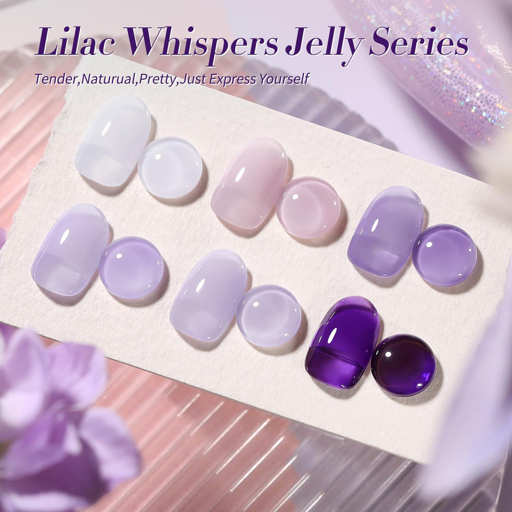 Born Pretty Jelly Purple Gel Nail Polish – 6 Purple Violets Kit for Soak-Off Gel Manicure