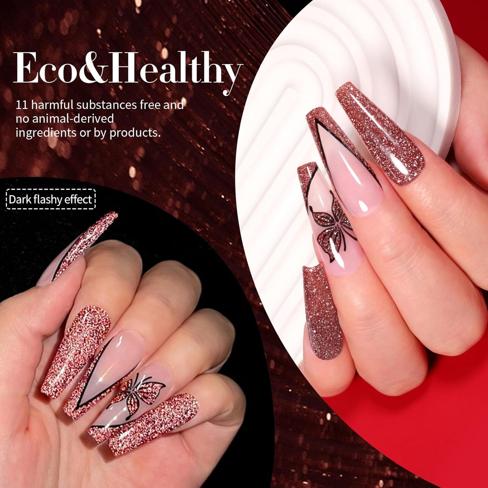 Born Pretty Reflective Red Glitter Gel Polish 6-Pack 7ml | Christmas Disco Nails