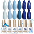 Born Pretty Blue Gel Nail Polish Kit – 6 Gradient Blues with Glitter & Long-Lasting Color