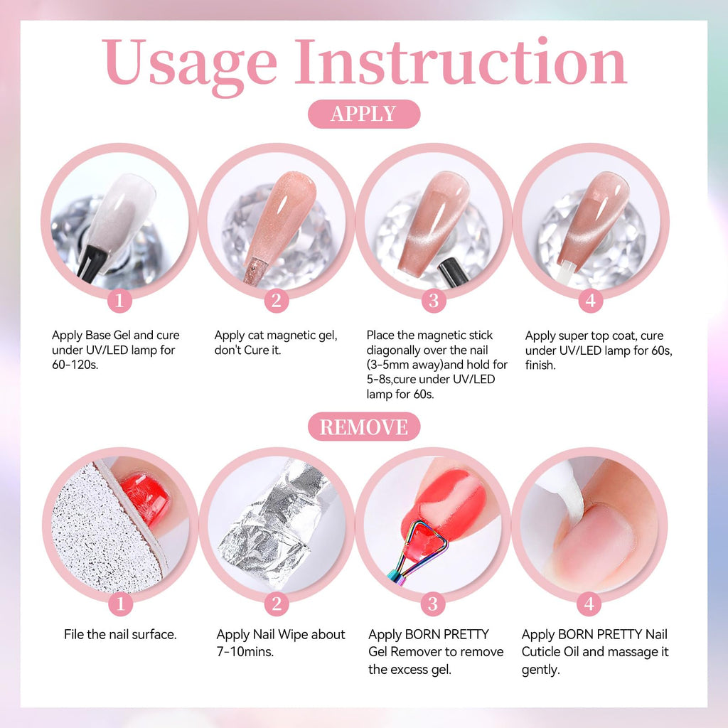 Born Pretty Cat Magnetic Eye Gel Polish Set - 6 Pastel Mirror Gels (7ml each)