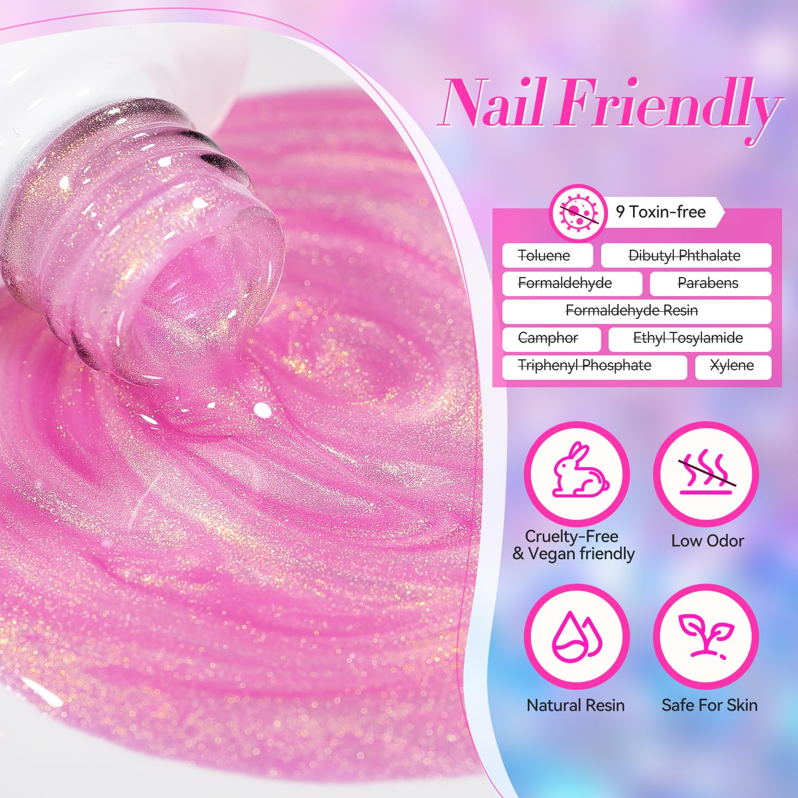 Born Pretty Pink Gel Nail Polish Kit – 6 Colors (Glitter, Pearl & Mermaid Shimmer) Soak-Off Gel Nail Kit