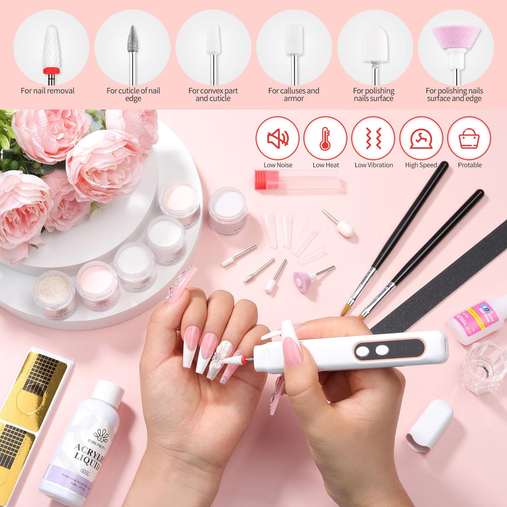 Born Pretty Acrylic Nail Kit with Drill – 92Pcs Starter Set for DIY Home Manicures
