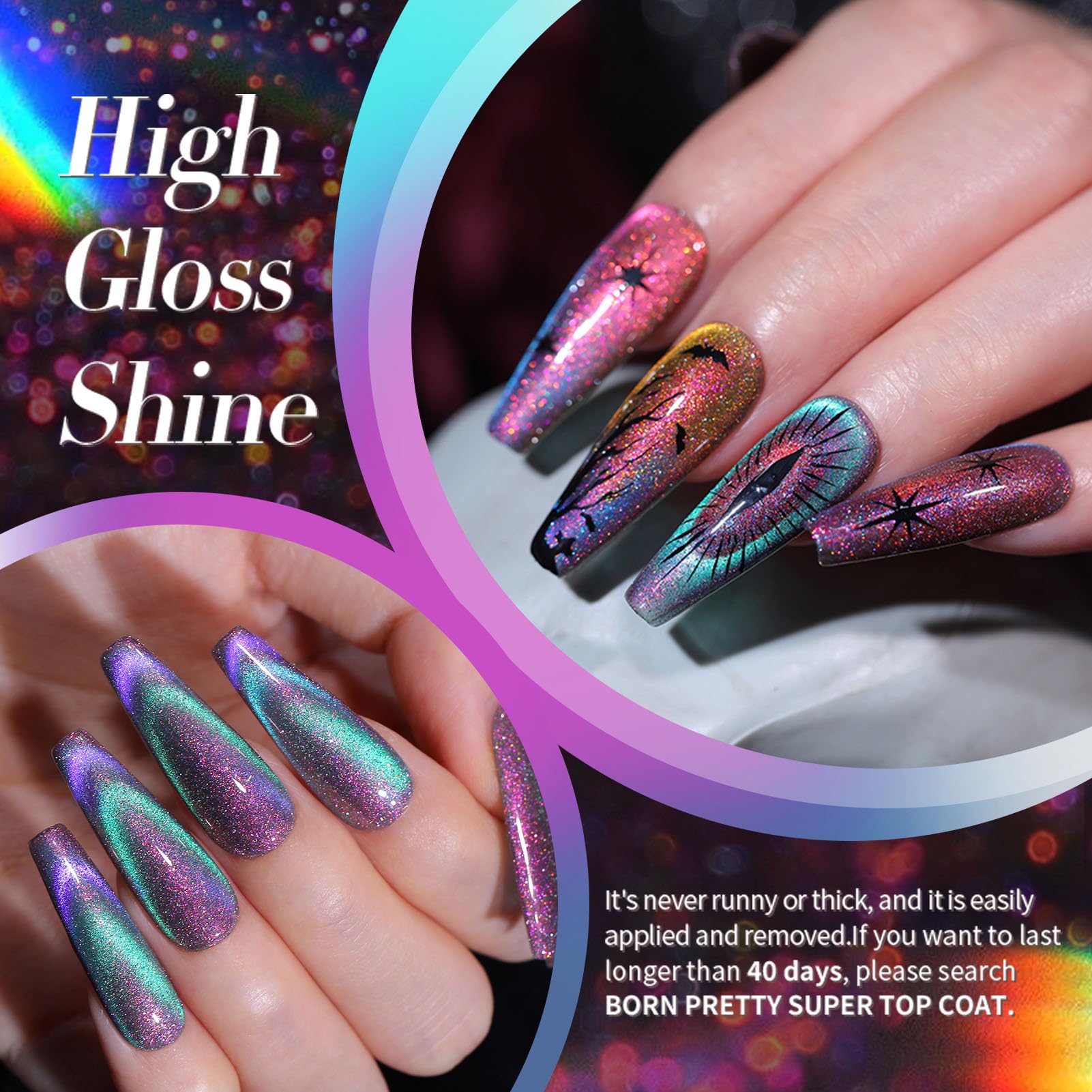 Born Pretty Cat Magnetic Gel Nail Polish Set 9D Chameleon Glitter – 6pcs