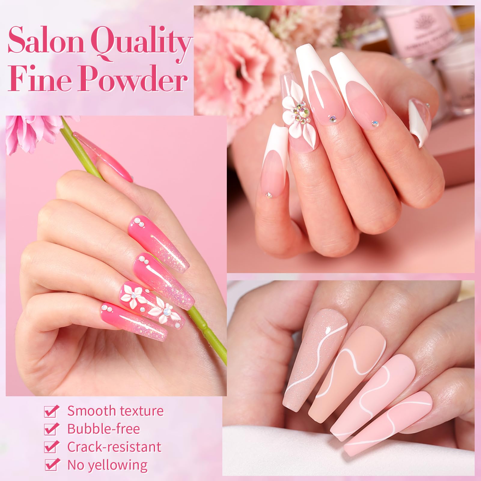 Born Pretty 87-Piece Acrylic Nail Kit for Beginners – Pink/White Glitter Powders + Monomer & Nail Prep Set