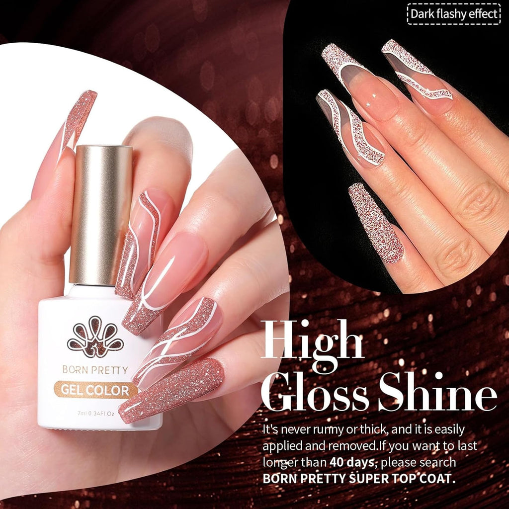 Born Pretty Reflective Red Glitter Gel Polish 6-Pack 7ml | Christmas Disco Nails