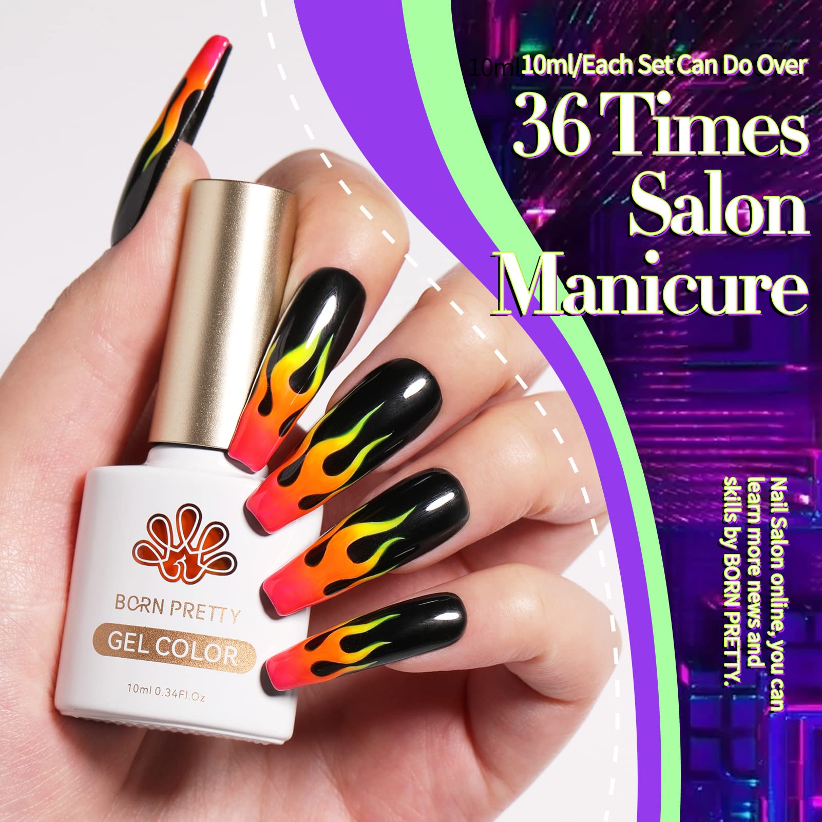 Born Pretty Neon Gel Nail Polish Set — 6 Luminous Neon Colors, 7ml