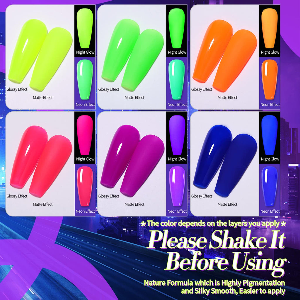 Born Pretty Neon Gel Nail Polish Set — 6 Luminous Neon Colors, 7ml