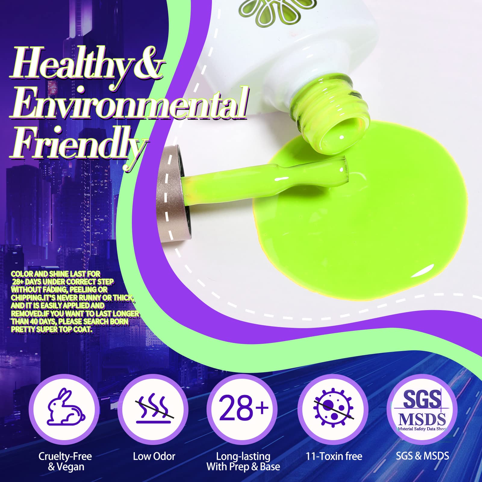 Born Pretty Neon Gel Nail Polish Set — 6 Luminous Neon Colors, 7ml