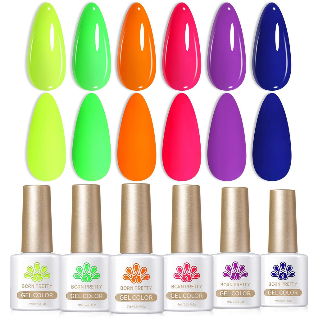Born Pretty Neon Gel Nail Polish Set — 6 Luminous Neon Colors, 7ml