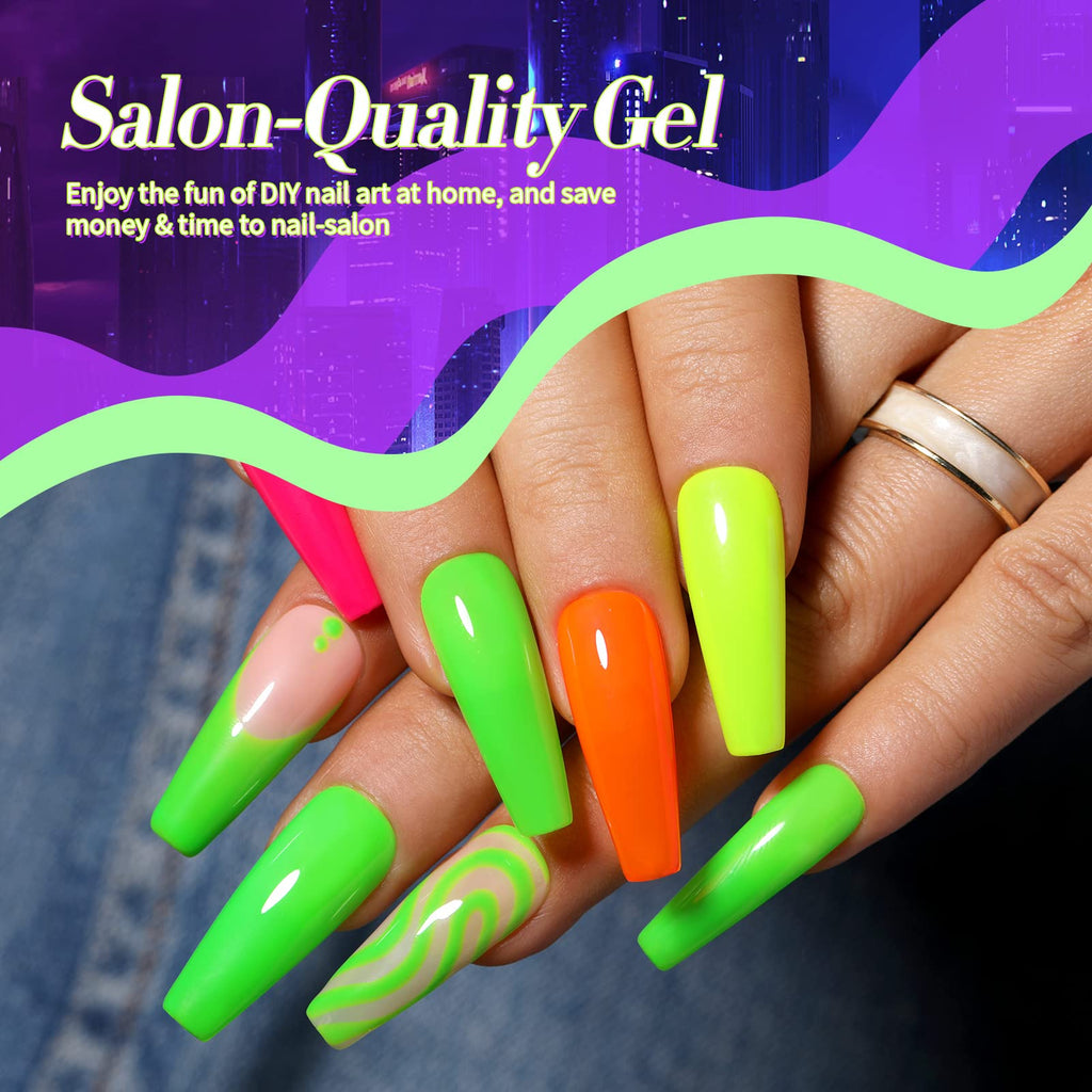 Born Pretty Neon Gel Nail Polish Set — 6 Luminous Neon Colors, 7ml