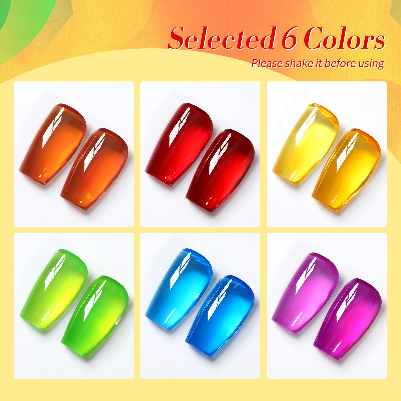 Born Pretty Neon Jelly Gel Nail Polish Kit — 6 Neon Colors for Salon or Home Manicures | UV/LED Cure