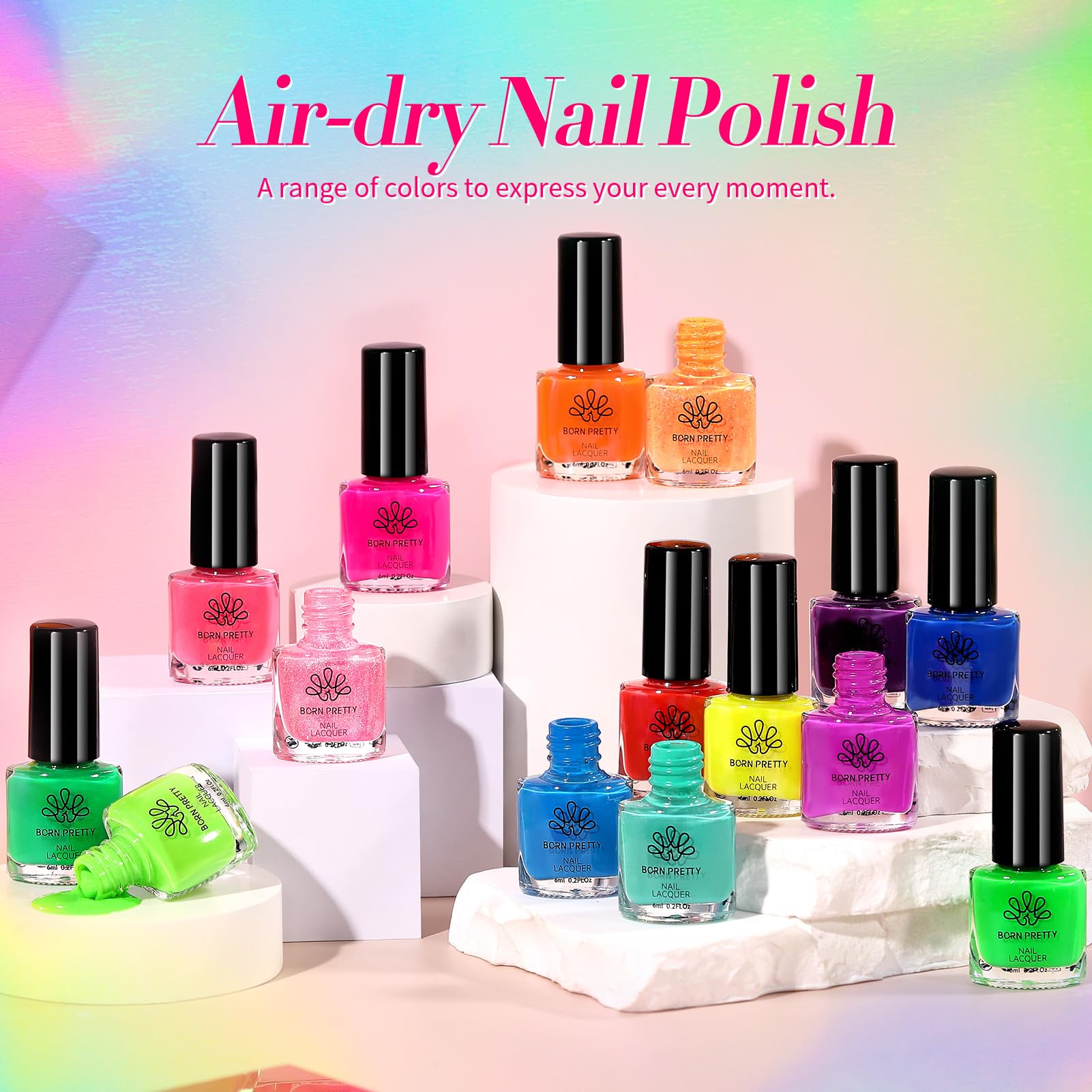 Born Pretty Neon Nail Polish Set - 15 Quick-Dry Neon Colors for DIY Nails