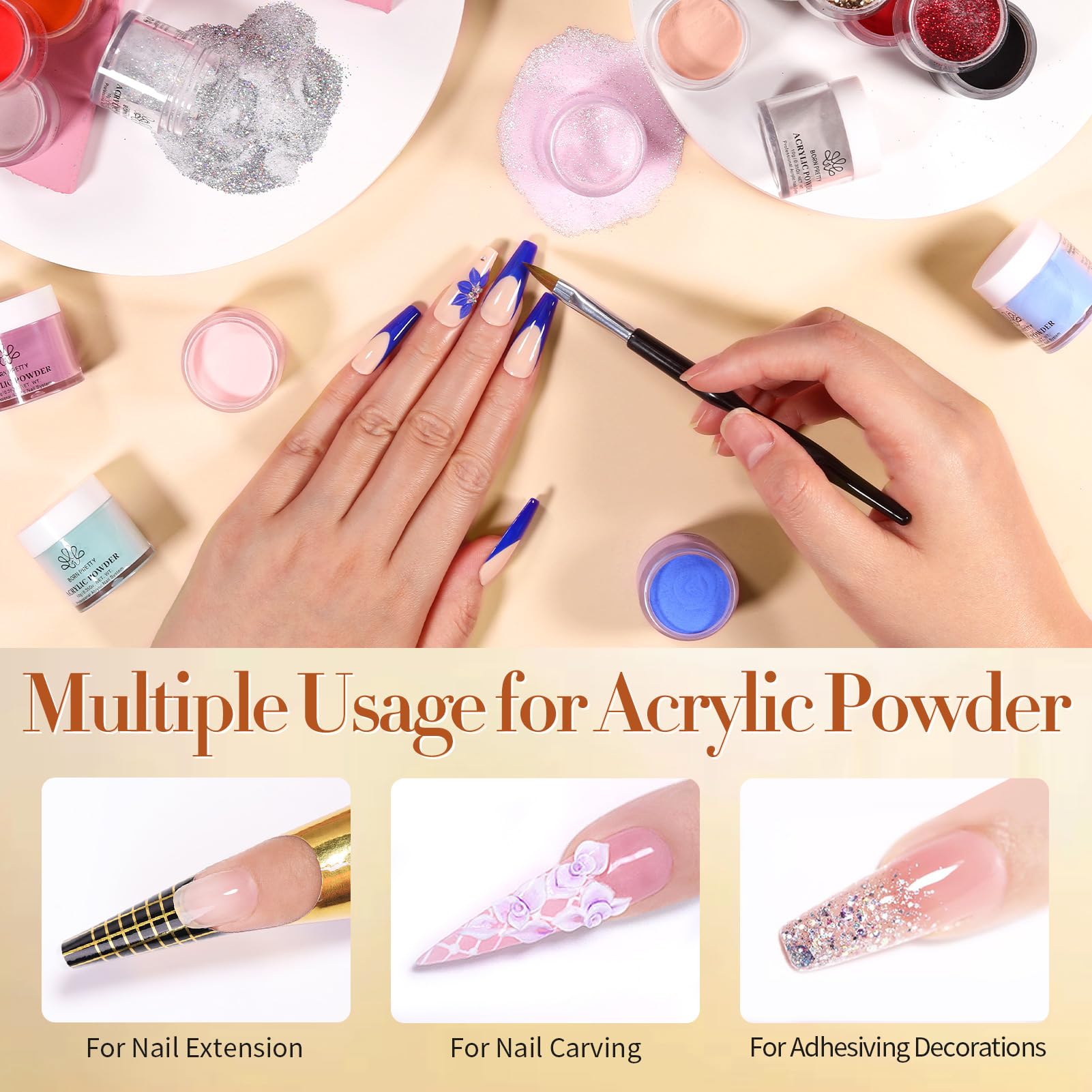 Born Pretty 36-Color Acrylic Powder Set for Fall & Winter – No Lamp Needed, Long-Lasting Nail Art Kit