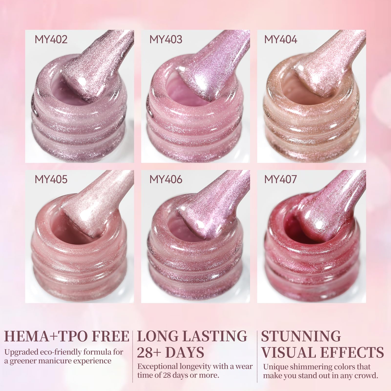 Born Pretty Pink Cat Magnetic Eye Gel Polish – 6-Color Nude Pink Jelly with Glitter, HEMA & TPO Free