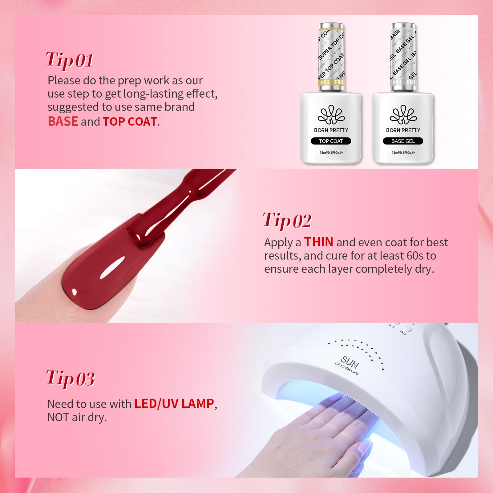 Born Pretty Red Gel Nail Polish Set – Burgundy, Blood Red, Cherry, Wine Red, 7ml x6