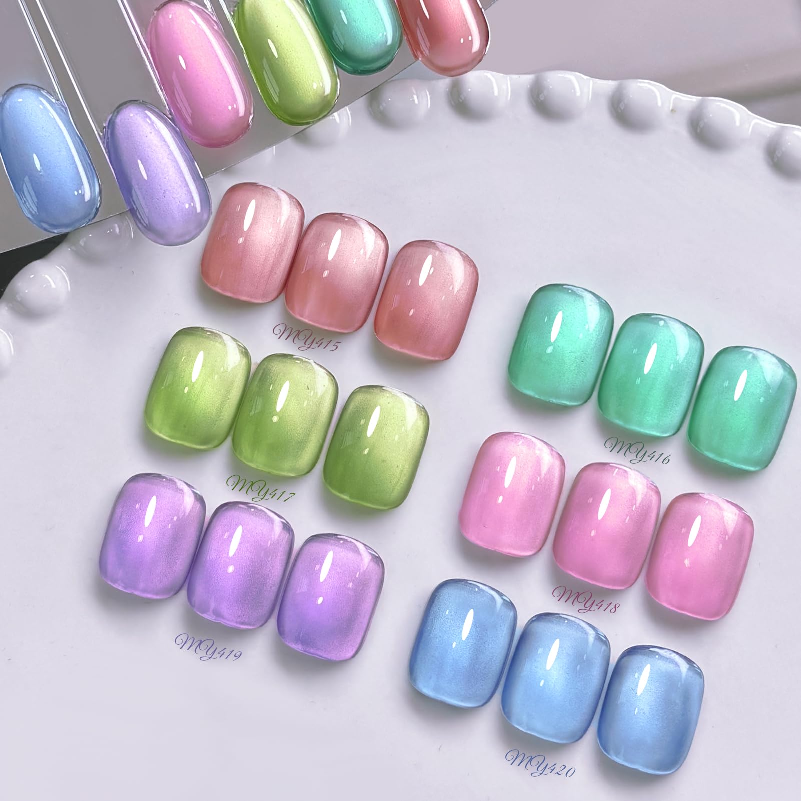 Born Pretty Cat Magnetic Eye Gel Polish Set - 6 Pastel Mirror Gels (7ml each)