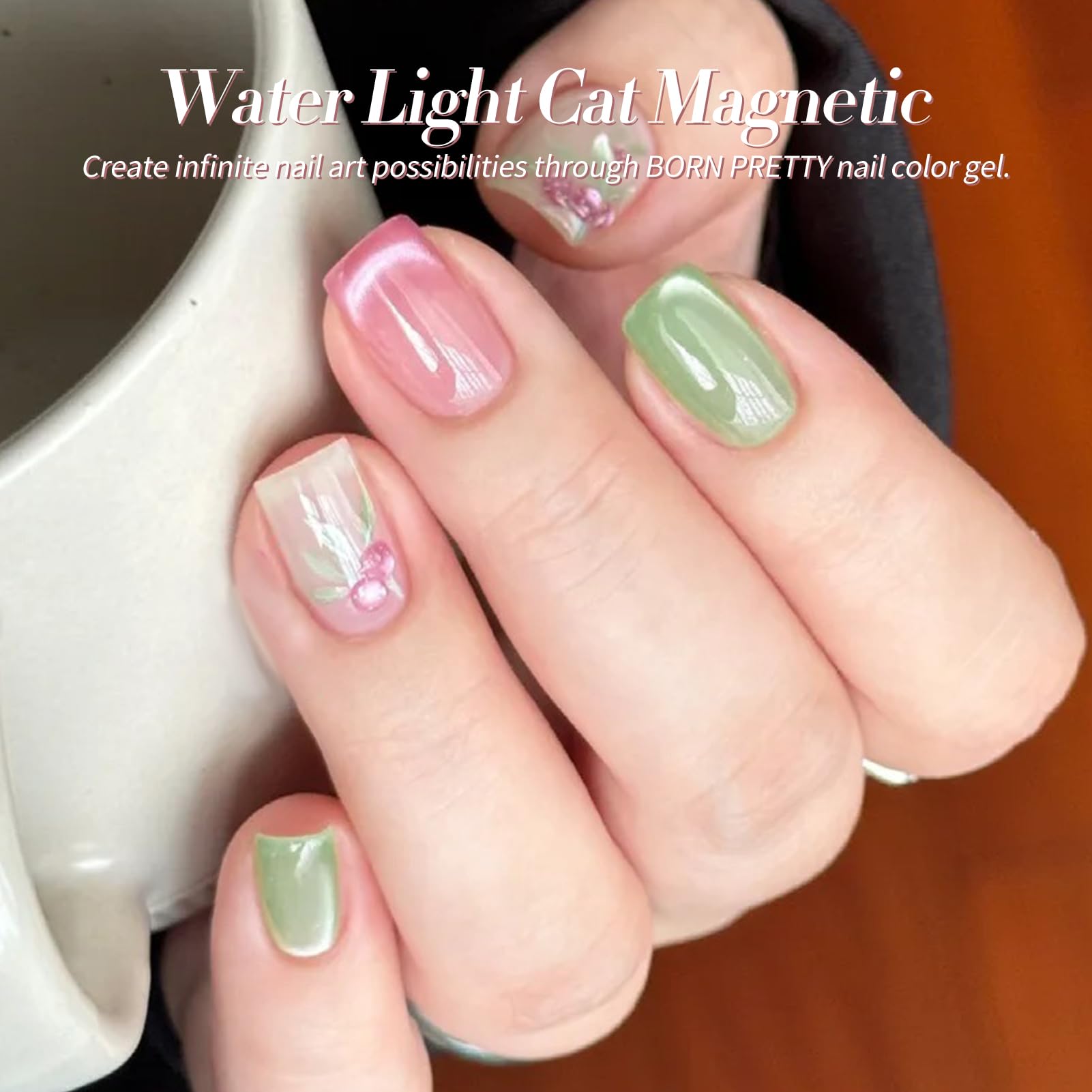 Born Pretty Pastel Magnetic Gel Nail Polish Kit – Water Light Cat Eye, Jelly Glass Crystal Glitter (6PCS)