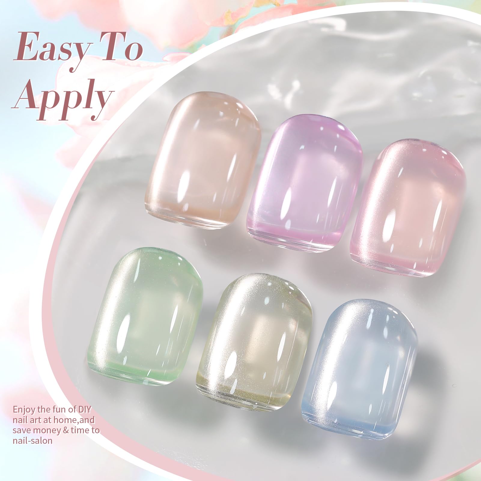 Born Pretty Pastel Magnetic Gel Nail Polish Kit – Water Light Cat Eye, Jelly Glass Crystal Glitter (6PCS)