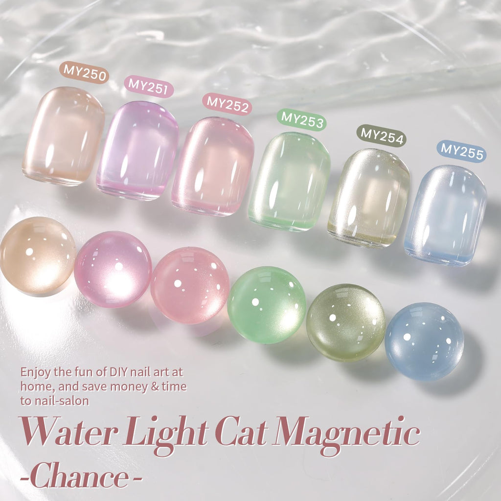 Born Pretty Pastel Magnetic Gel Nail Polish Kit – Water Light Cat Eye, Jelly Glass Crystal Glitter (6PCS)