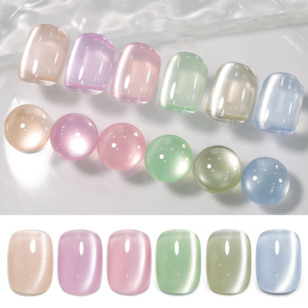 Born Pretty Pastel Magnetic Gel Nail Polish Kit – Water Light Cat Eye, Jelly Glass Crystal Glitter (6PCS)