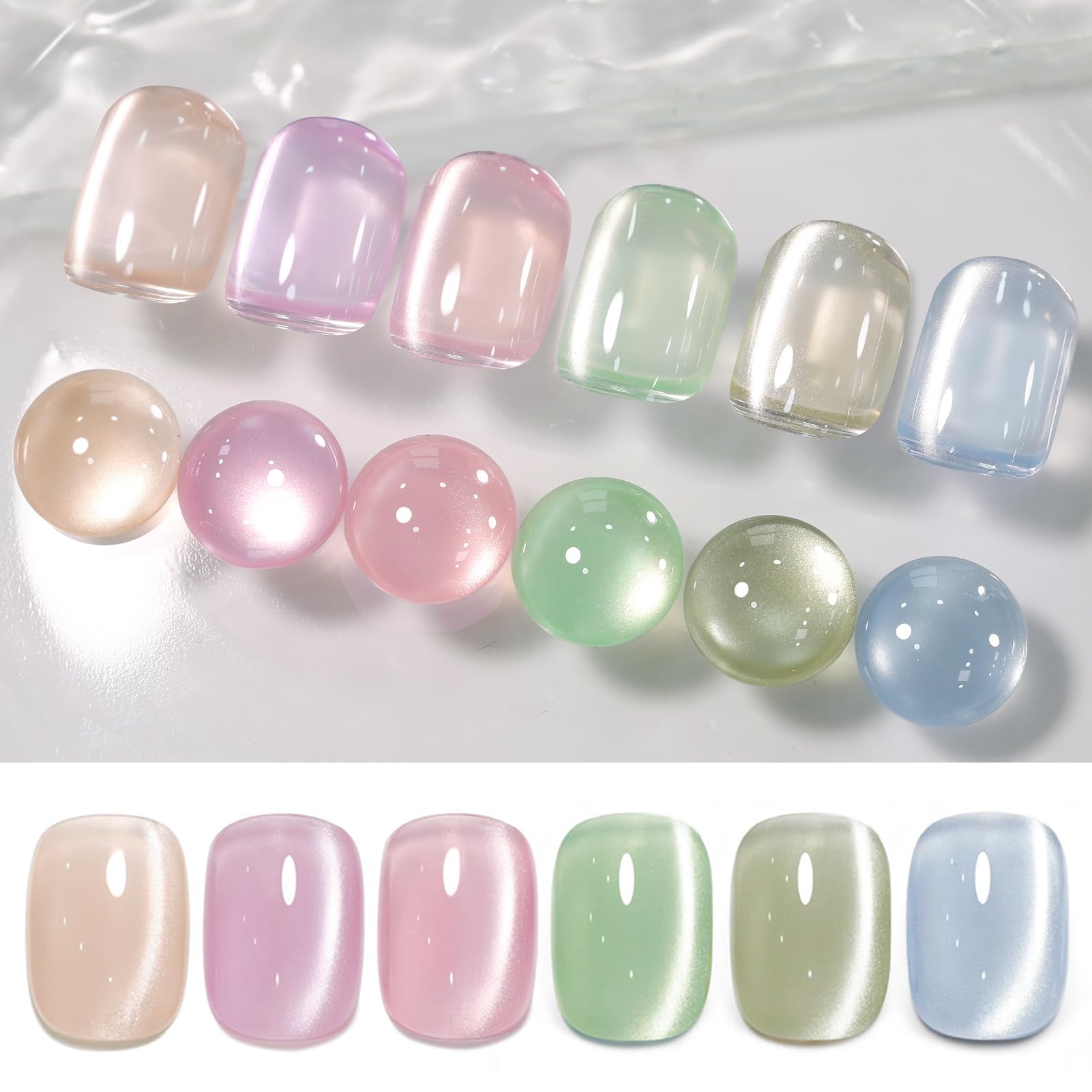 Born Pretty Pastel Magnetic Gel Nail Polish Kit – Water Light Cat Eye, Jelly Glass Crystal Glitter (6PCS)