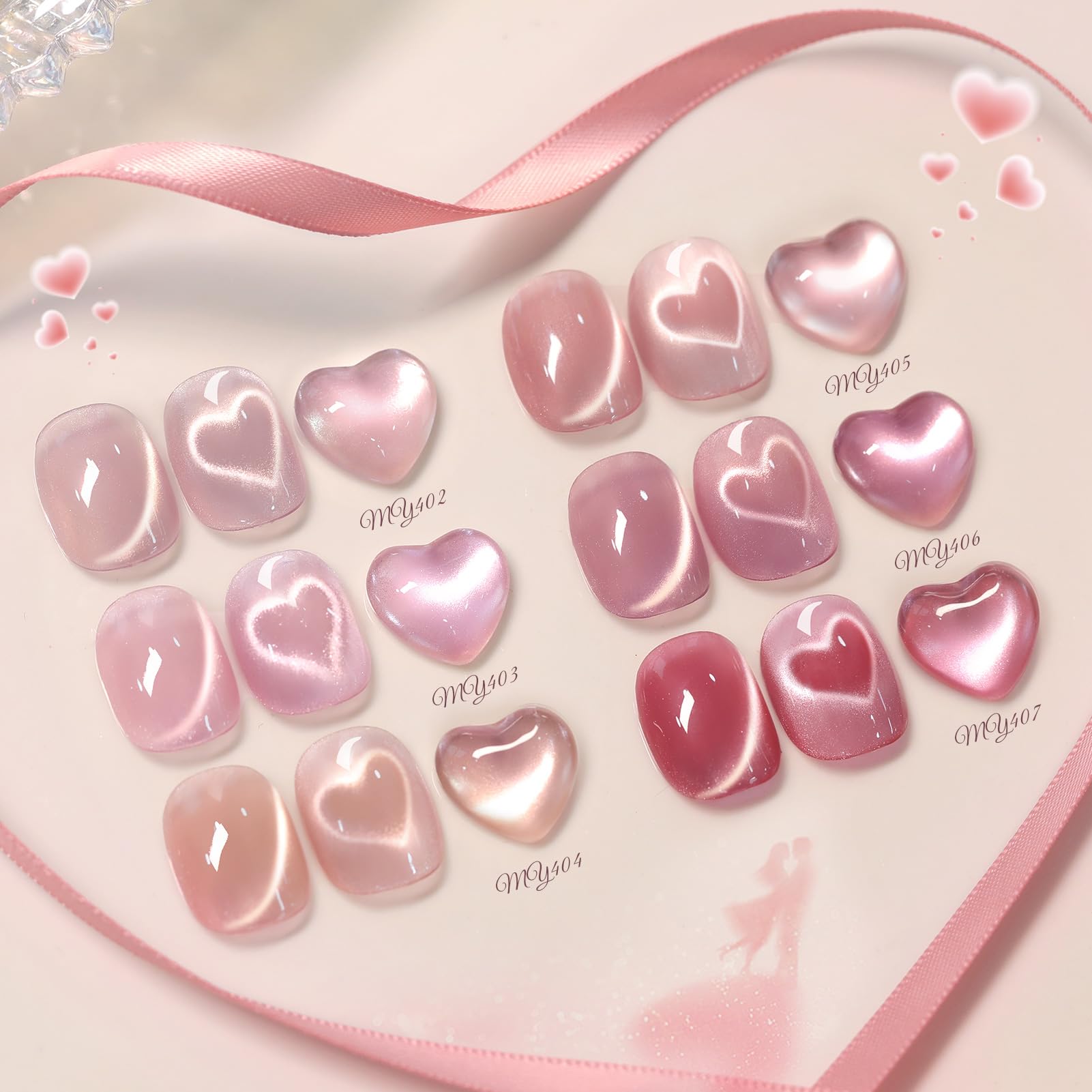 Born Pretty Pink Cat Magnetic Eye Gel Polish – 6-Color Nude Pink Jelly with Glitter, HEMA & TPO Free