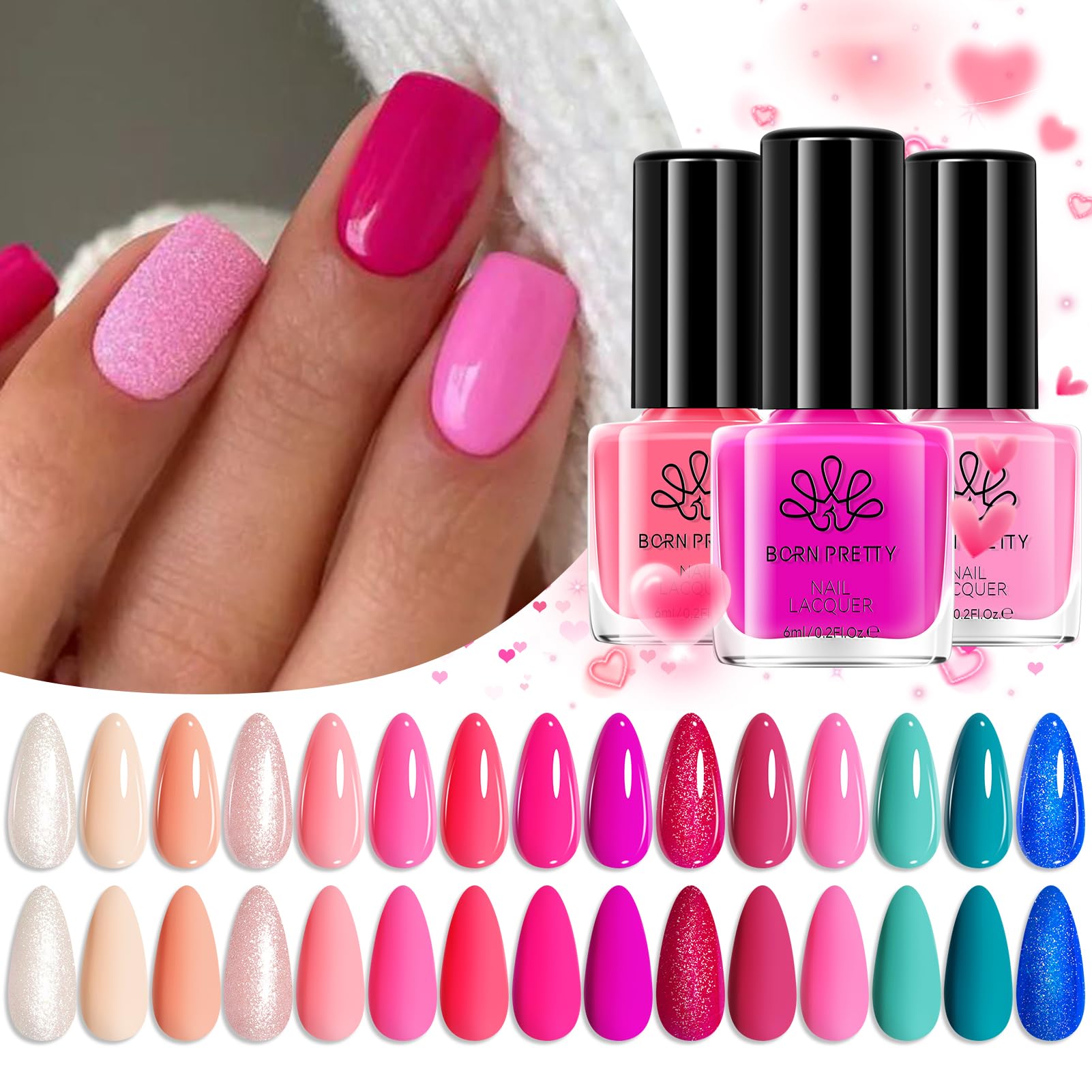 Born Pretty Pink Nail Polish Set – 15 Quick Dry Colors for DIY Nails