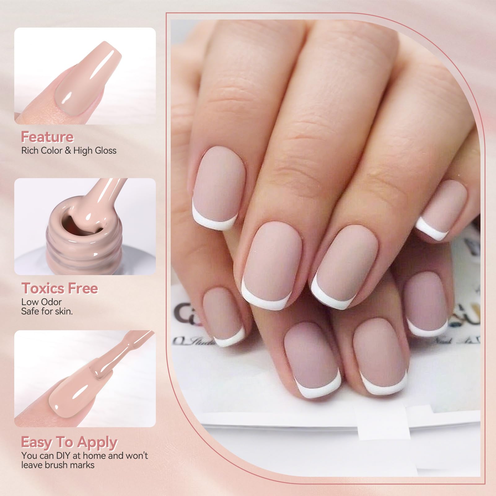 Born Pretty Pink Nude Gel Nail Polish – 6 Colors Soak-Off Gel, Long-Lasting Shine, Healthy Formula