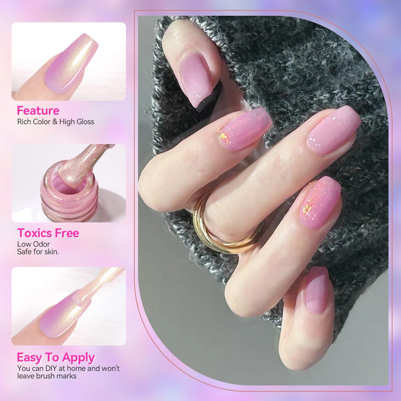Born Pretty Pink Gel Nail Polish Kit – 6 Colors (Glitter, Pearl & Mermaid Shimmer) Soak-Off Gel Nail Kit